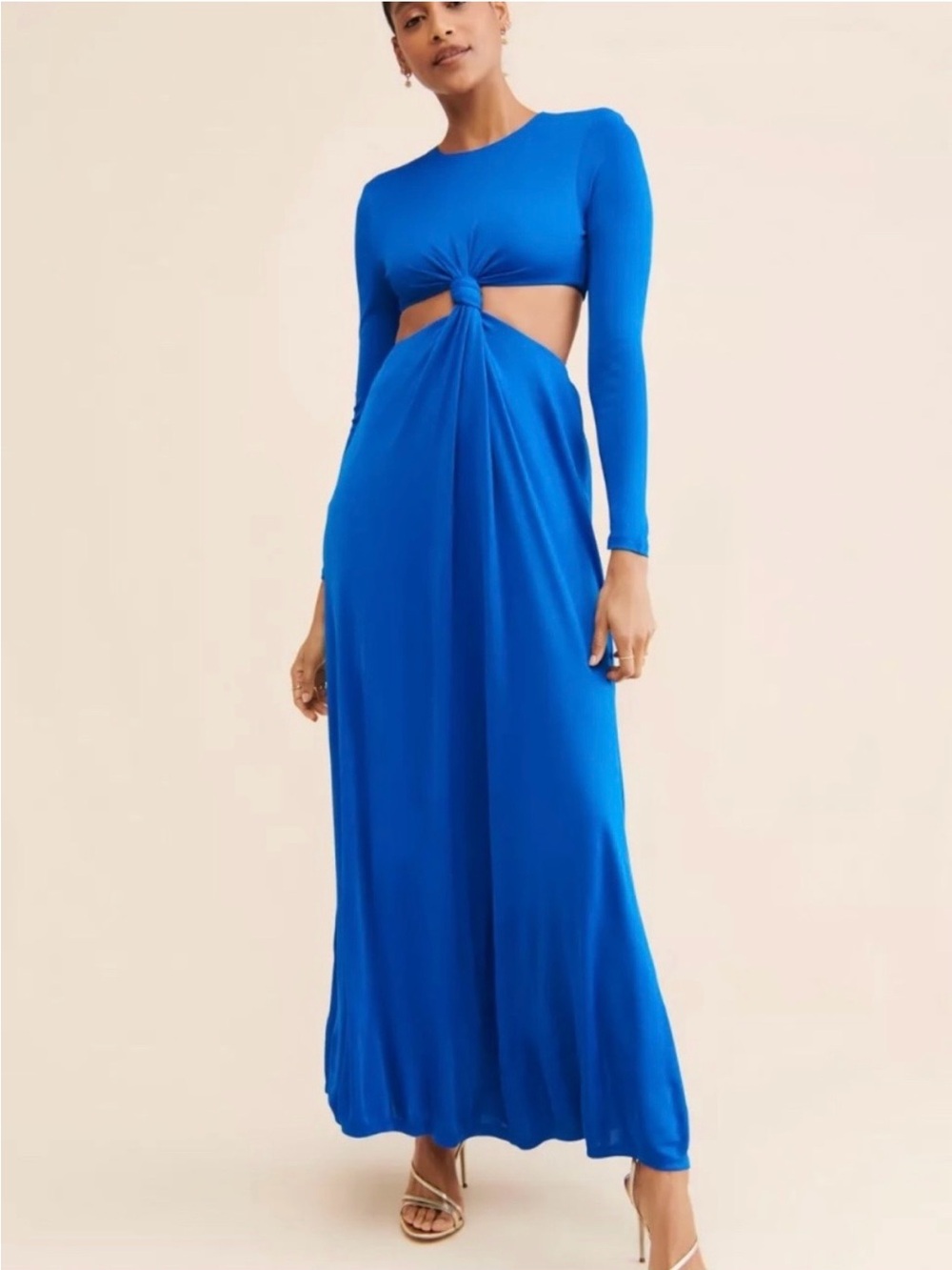 FARM Rio Electric Blue Long Sleeve Knot Cutout Maxi Dress